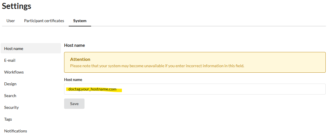 Beispiel für die richtige Hostname-Konfiguration im Server